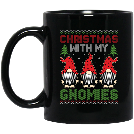 Christmas With My Gnomies, Xmas Gnome, Santa Gnome Black Mug