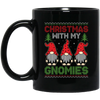 Christmas With My Gnomies, Xmas Gnome, Santa Gnome Black Mug