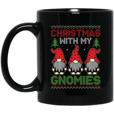 Christmas With My Gnomies, Xmas Gnome, Santa Gnome Black Mug