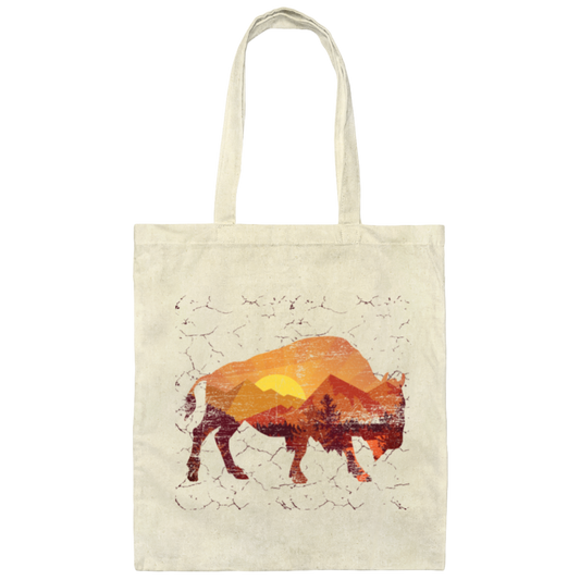 Buffalo Wild, Sunset Buffalo Color, Buffalo With Herd Canvas Tote Bag