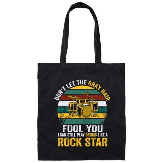 Drumming Player Vintage, I Play Drums Like A Rock Star Canvas Tote Bag