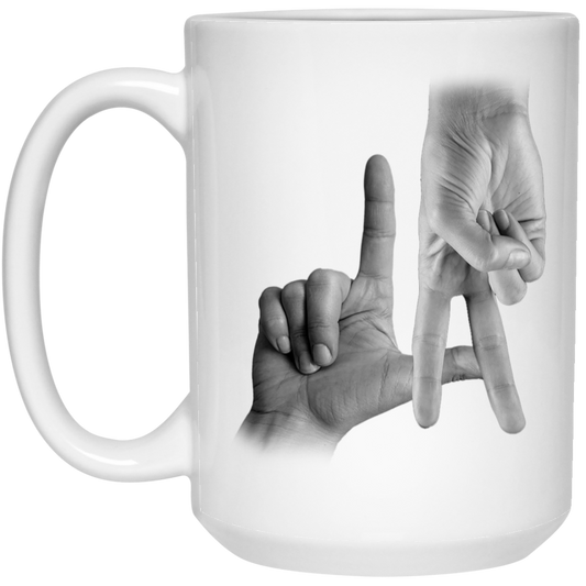 LA Sign, Hand Sign, Los Angeles Hand Sign, Love American, Black And White White Mug