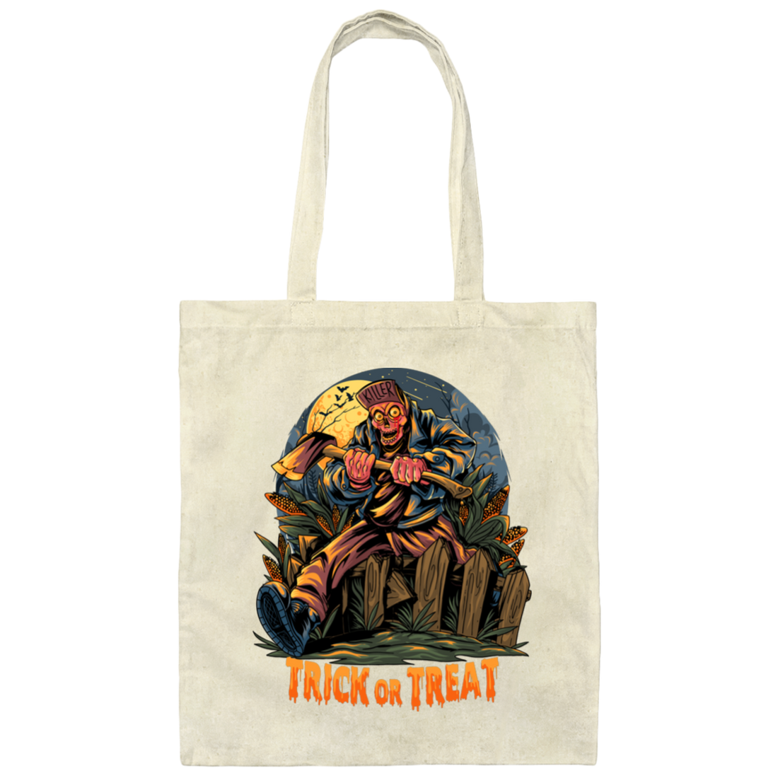Trick Or Treat, Man Hold Axe, Halloween Night Canvas Tote Bag