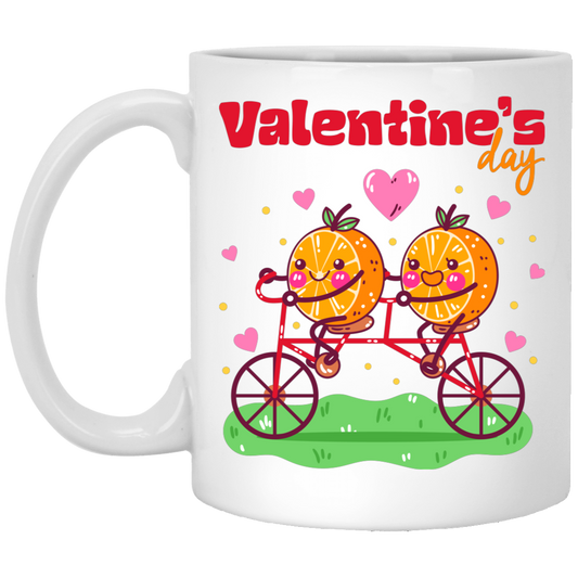 Valentine's Day, Trendy Valentine, Orange Couple, Orange Ride A Bike White Mug