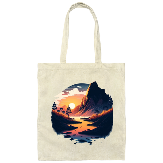 Simple Picture Of Sunset With Rock And River, Best Landscape Gift Canvas Tote Bag