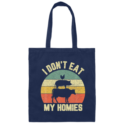 Retro Funny Vegan I Dont Eat My Homies Vegetarian Canvas Tote Bag