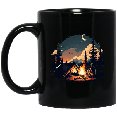 Outdoor Enthusiast Enjoying A Peaceful Camping Trip Under The Stars Black Mug