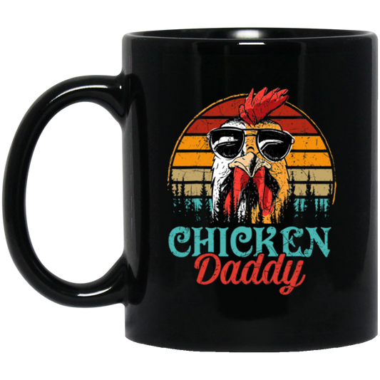 Chicken Daddy Gift, Love Retro Chicken, Father's Day Gift Black Mug