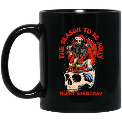 The Season To Be Jolly, Merry Christmas, Santa Skeleton Black Mug