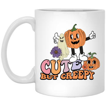 Cute But Creepy, Pumpkin And Ghost, Creepy Pumpkin White Mug