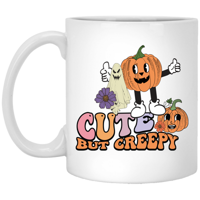 Cute But Creepy, Pumpkin And Ghost, Creepy Pumpkin White Mug