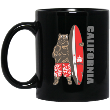 California Bear, Surfboard California, Love California, Surfboard Black Mug