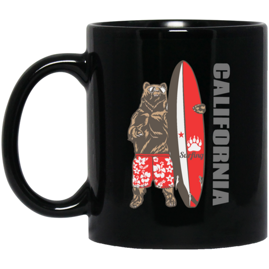 California Bear, Surfboard California, Love California, Surfboard Black Mug