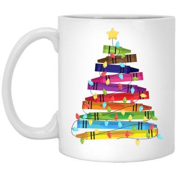 Crayon Xmas Tree, Crayon-mas Tree With Light Line, Merry Christmas, Trendy Christmas White Mug