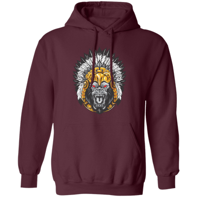 Gorilla Wearing Aztec Headdress, Scare Of Giant Gorilla, Aztec Headdress Pullover Hoodie