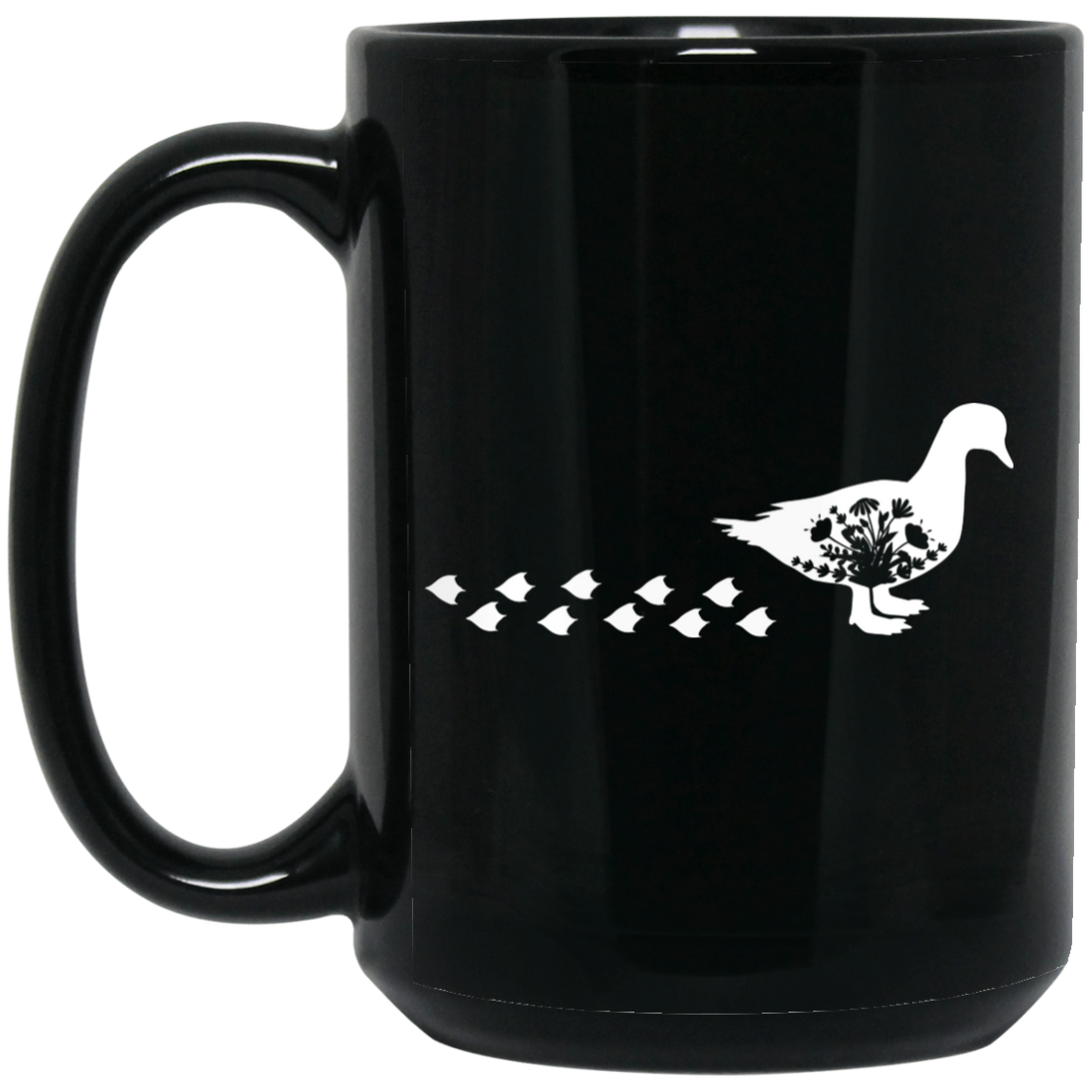Duck Silhouette, Ducks Trace, Duck Footprint Black Mug