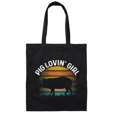 Pig Lovin Girl, Girl Love Pig, Retro Pig, Pig Silhouette Canvas Tote Bag