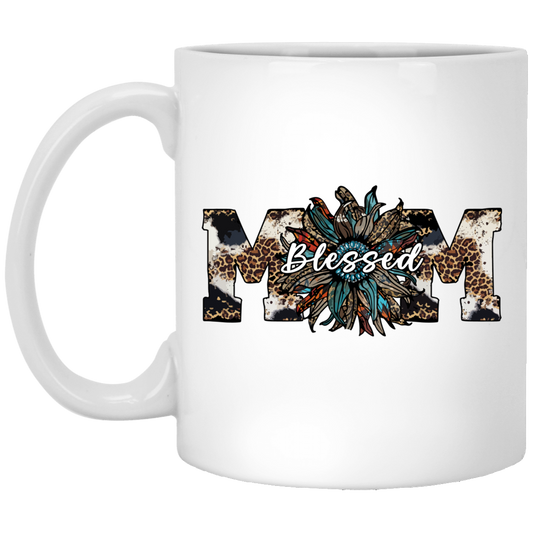 Blessed Mom, Leopard Mom, Mother_s Day Gifts, Mama Sunflower White Mug