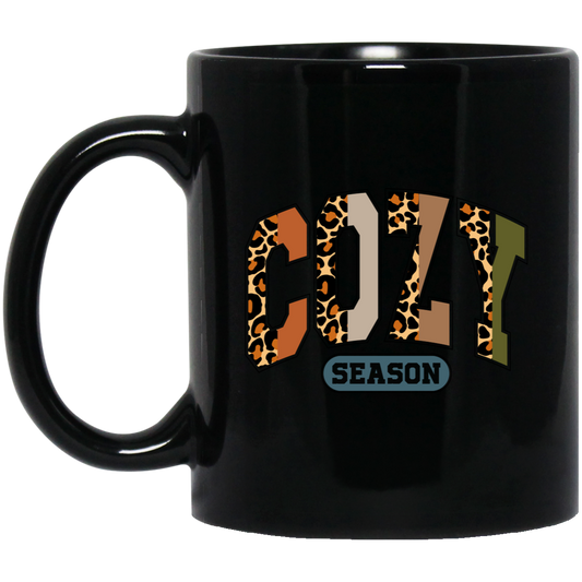 Cozy Season, Leopard Cozy, Leopard Cozy Season Black Mug