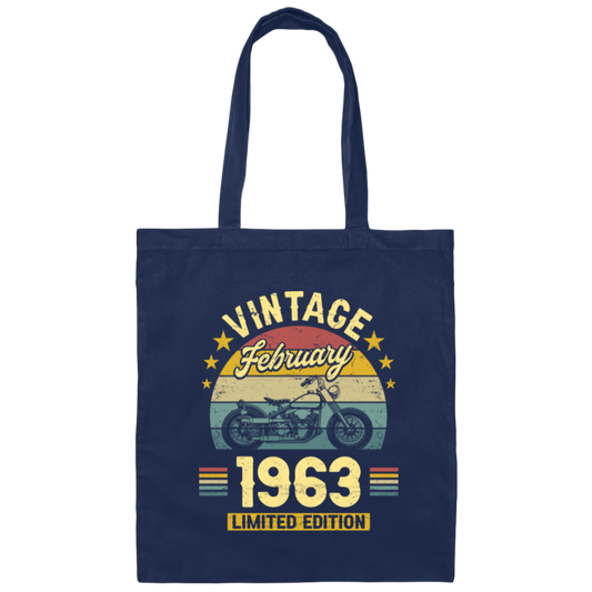 Vintage February 1963, Motorbike Lover Retro Style, Limited Edition Canvas Tote Bag