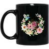 Hummingbird With Flower, Love Hummingbird, Beautiful Flowers Black Mug