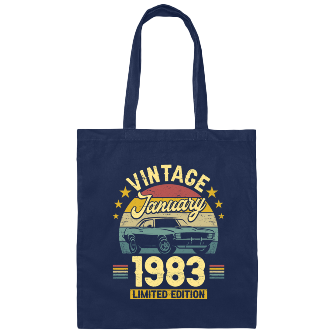 Vintage January 1983, Car Lover Retro Style, Limited Edition Canvas Tote Bag