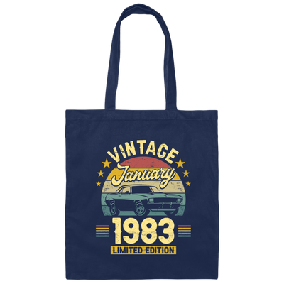 Vintage January 1983, Car Lover Retro Style, Limited Edition Canvas Tote Bag
