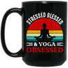 Stresses Blessed And Yoga Obsessed, Retro Yoga Black Mug