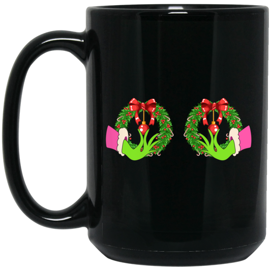 Funny Christmas, Grinch's Hands On The Boobs, Merry Titsmas, Merry Christmas, Trendy Chrismas Black Mug