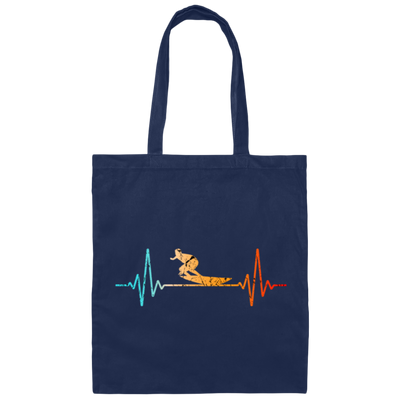 Heart Rate With Surfer Surf, Retro Surfboard Canvas Tote Bag