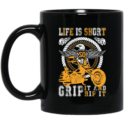 Life Is Short, So Grip It And Rip It, Retro Eagle, Motorbike Black Mug