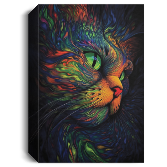 Hyperdetailed Cat, Cat Have A Large Green Eyes, Cat Psychedelic Art Canvas