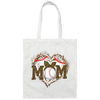 Funny Baseball Mom, Leopard Heart Mom, Ball Sport Lover Gift, Leopard Baseball Canvas Tote Bag