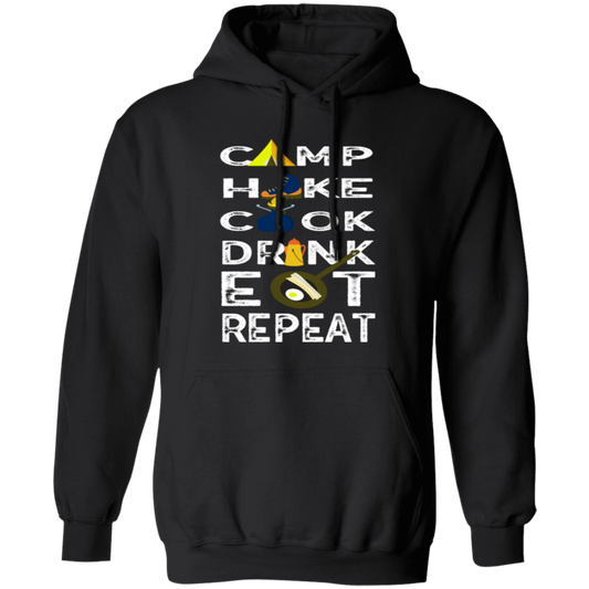 Camping Gift, Hiking And Cook, Drink And Eat, Repeat All, Go Camping Pullover Hoodie