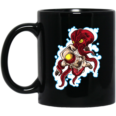 Galaxy Astronaut Fights Octopus, Octopus Love Gift, Love Astronaut Black Mug