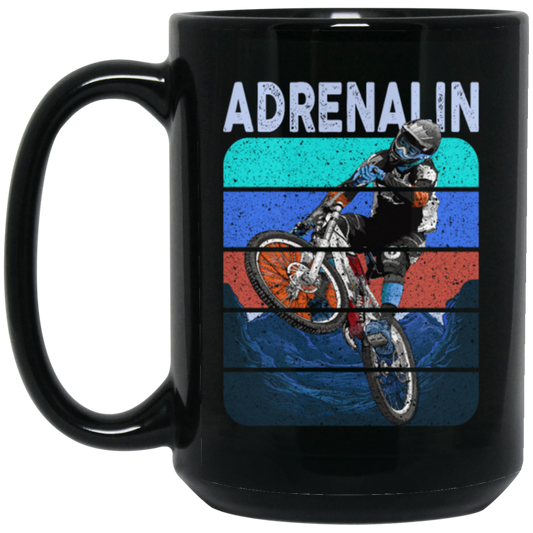 Mountain Bike Gift, Downhill Extrem Sport, Adrenalin Love Gift, Retro Black Mug