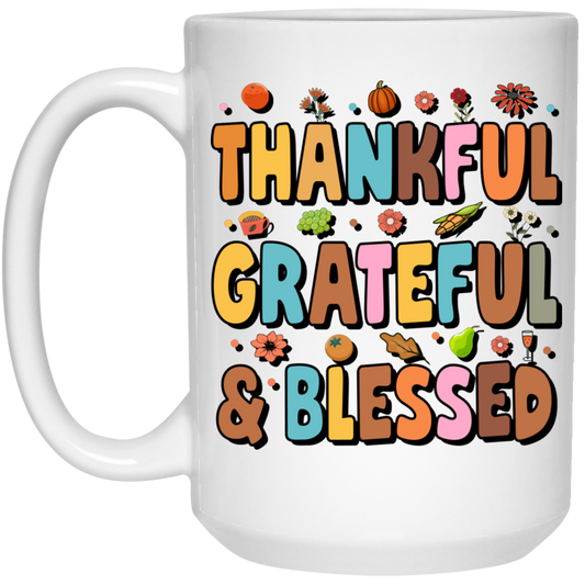Groovy Thankful, Groovy Grateful, Blessed, Thanksgiving White Mug