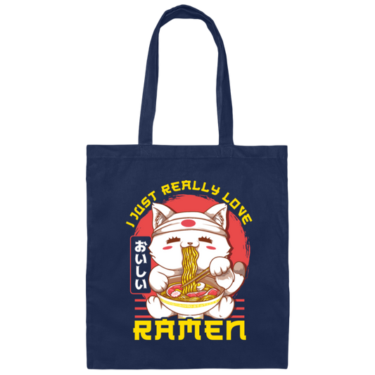 I Just Really Love Ramen Anime Cat, Ramen Cute Funny Canvas Tote Bag