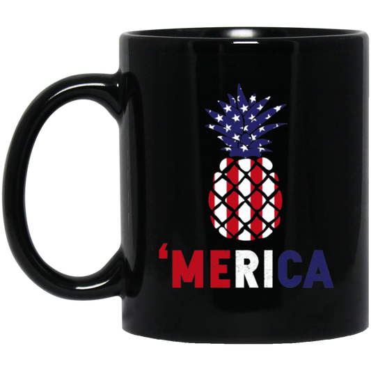 Pineapple America, American Flag, 4th July Anniversity, Pineapple Gift Black Mug