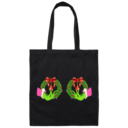 Funny Christmas, Grinch's Hands On The Boobs, Merry Titsmas, Merry Christmas, Trendy Chrismas Canvas Tote Bag