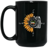 Camping Photography, Camera Sunflower, Love Sunflower, Love Camping Black Mug