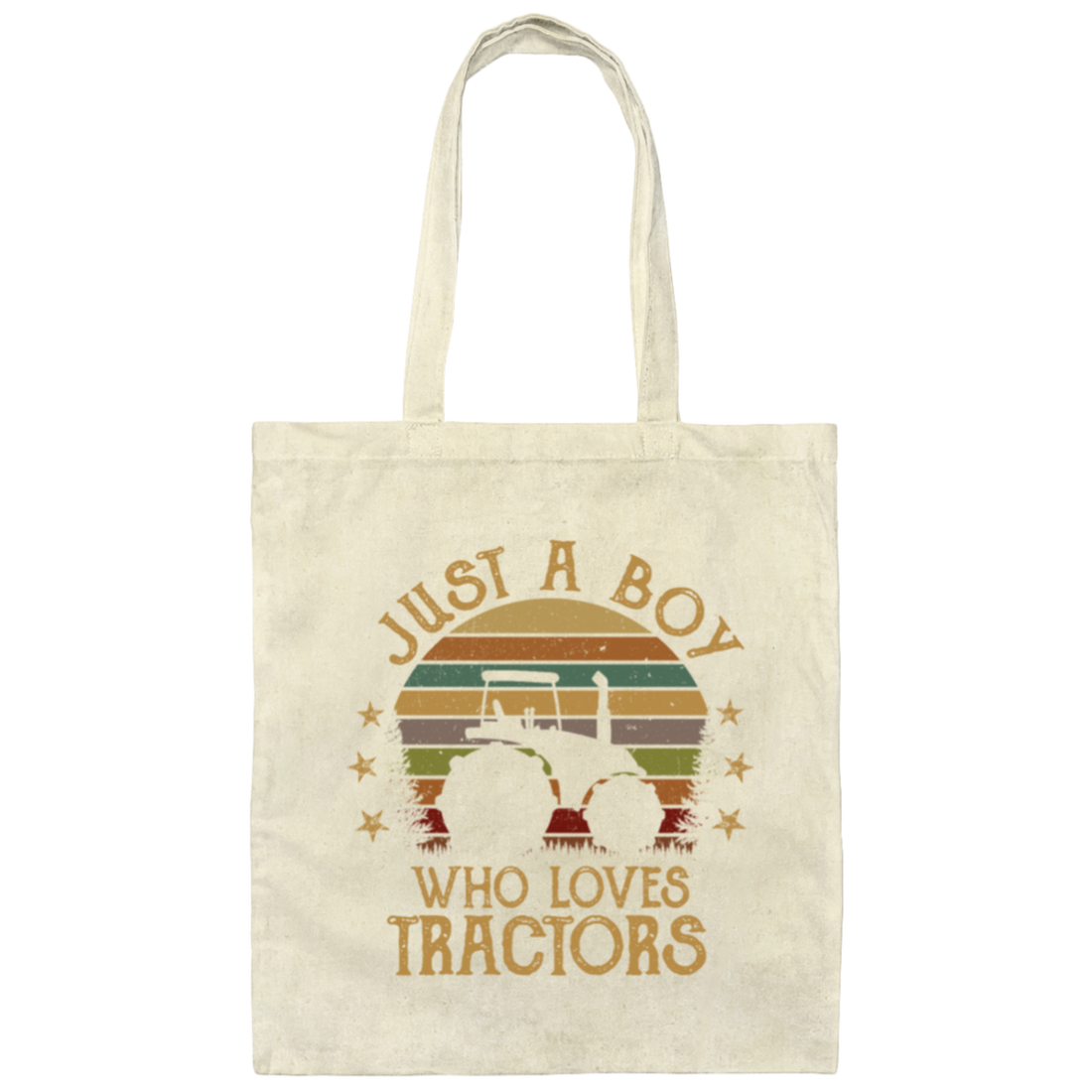 Retro Just a Boy Who Loves Tractors Farm Birthday Kids Canvas Tote Bag