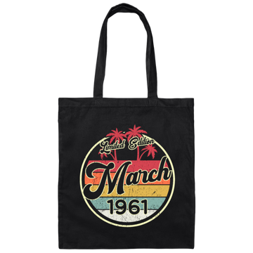 Vintage 80s March 1961 Birthday Gift Idea Canvas Tote Bag
