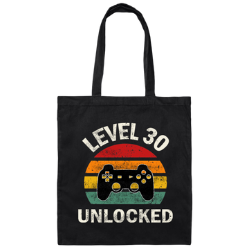 Level 30 Unlocked, Love 30th Birthday, Best Of 30th, Retro Playing Love Gift Canvas Tote Bag