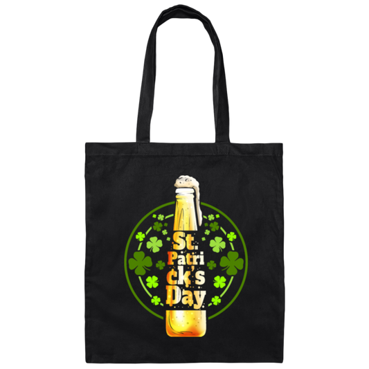 Shamrocks For St Patrick, Stylized Beer Bottles And Shamrock Gift Canvas Tote Bag