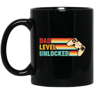 Dad Level Unlocked, Retro Dad Gifts, Video Games Player, Father's Day Gifts Black Mug