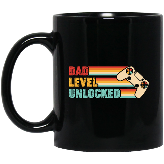 Dad Level Unlocked, Retro Dad Gifts, Video Games Player, Father's Day Gifts Black Mug