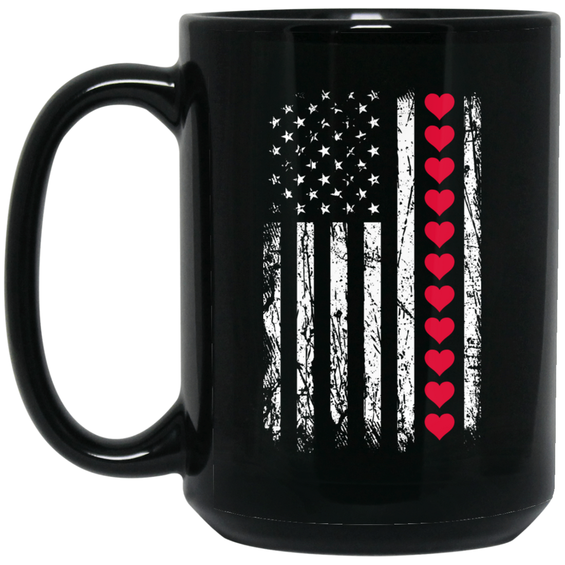Love American, American Flag, American Lover, Heart Flag Black Mug