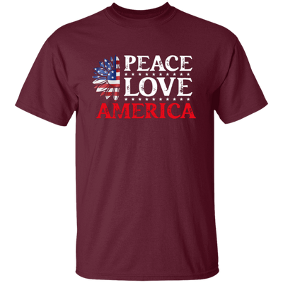 Peace Love American, American Flag, American Sunflower Unisex T-Shirt