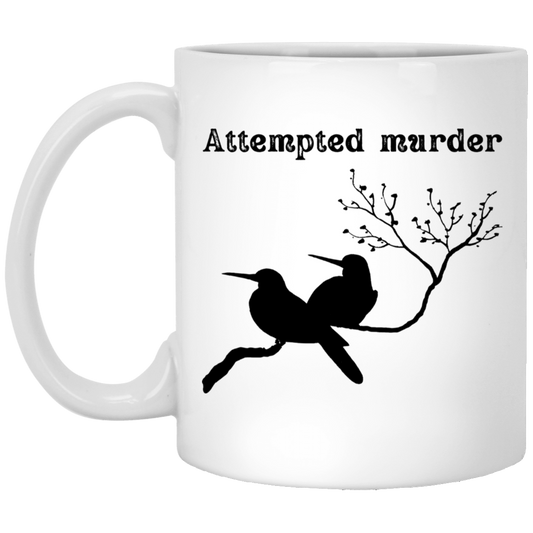 Attempted Murder, Couple Birds, Love Birds Silhouette White Mug